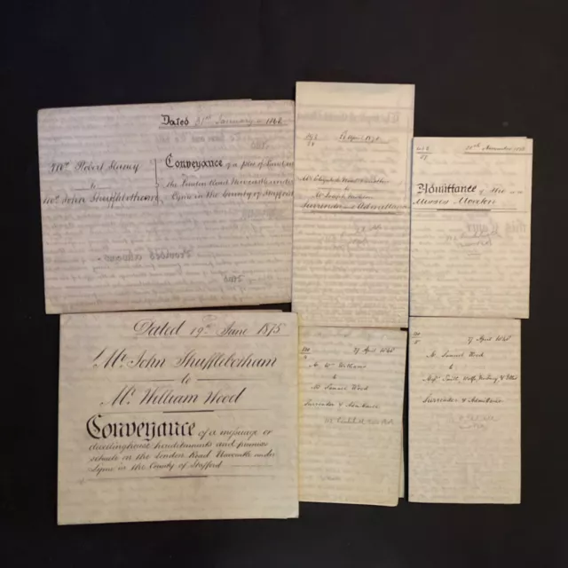 Lot x6 Indentures Victorian 1848 Penkhull Staffordshire Vellum London Road Wax