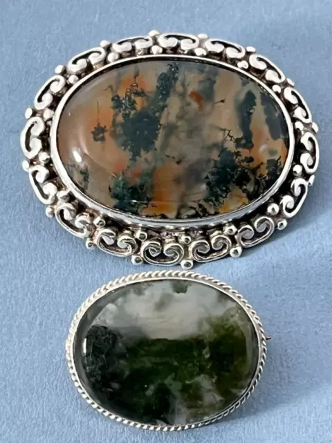 2 Vintage Scottish Solid Silver Agate Brooches Malcolm Gray Ortak Orkney