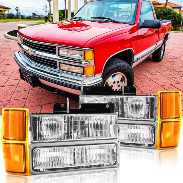 For 1994-1998 Chevy Silverado C10 C/K 1500 2500 3500 Headlights w/ Bumper Lamp