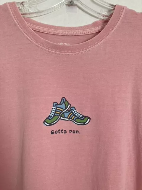 Womens Life is Good T-Shirt Tee Size Large Pink L/S Running Boston Marathon EUC!