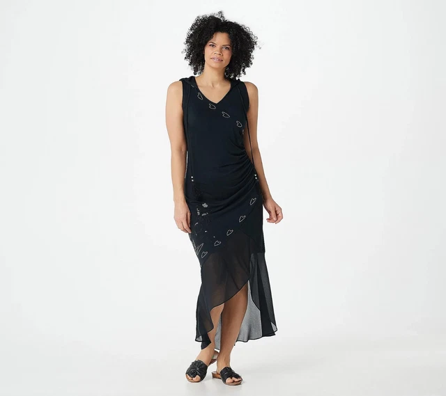 Haute Hippie Tribe Knit & Chiffon Maxi Dress with Hood - Women's 2X - Black