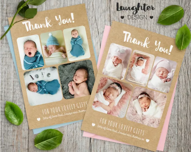 10 x Personalised Thank You Cards ~ Baby Boy Girl / Birthday / Christening (B3)