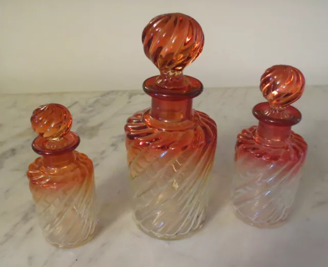 Set of 3 Antique BACCARAT Crystal Bamboo Swirl Perfume Bottles