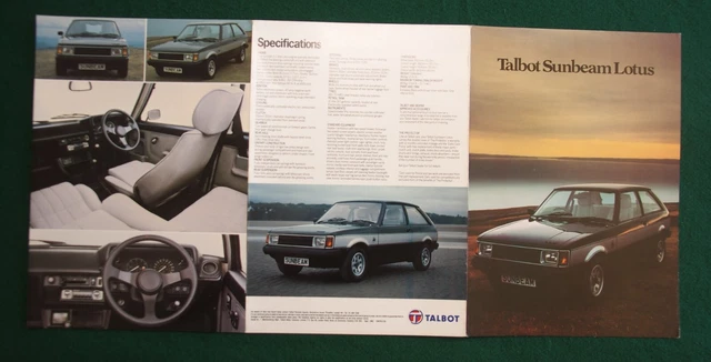 Talbot Sunbeam Lotus Car Original Sales Brochure from 1980 Talbot Sunbeam Lotus Car Original Sales Brochure from 1980