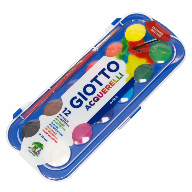 12 Giotto Acuarela En Pastilla Contenedor De Plástico + Cepillo