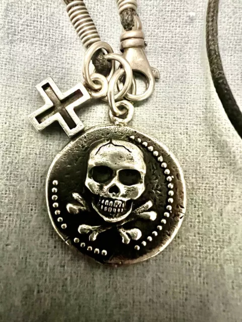 King Baby Studio Skull Coin Necklace RARE 20” Cord Sterling .925