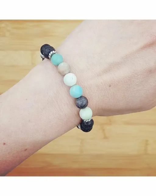 Frosted Amazonite and Lava Rock 8mm Bead Essential Oil Diffuser Bracelet
