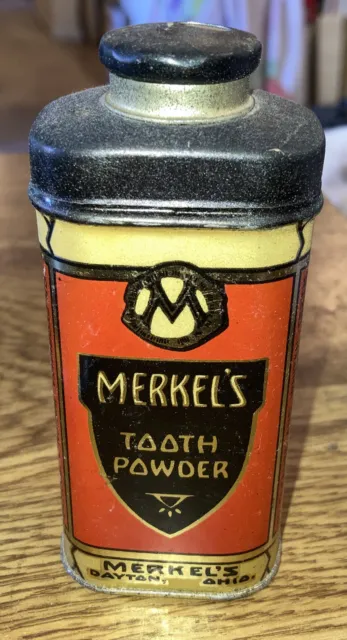 Merkel's Tooth Powder Antique Empty  Tin, Dayton OH 4-1/2"T Dental teeth Product
