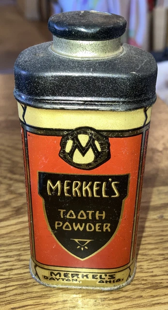 Merkel's Tooth Powder Antique Empty  Tin, Dayton OH 4-1/2"T Dental teeth Product