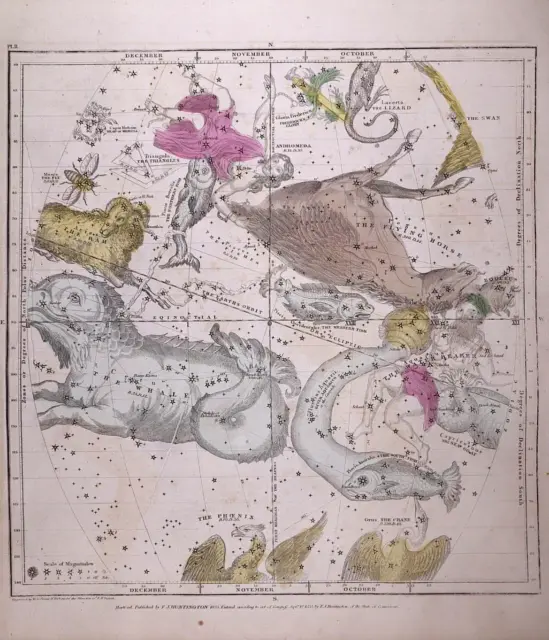 1835 BURRITT - MAP of the HEAVENS - PEGASUS - AQUARIUS - ARIES~ OCT, NOV, DEC