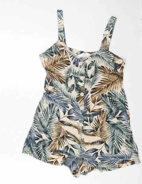 Tuta da donna Primark beige viscosa geometrica pezzo unico taglia 8 bottoni