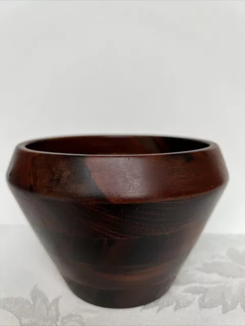 Hand Turned Piece Layered Mid Century Folk Art 6” Artist Signed Vtg Wood Bowl