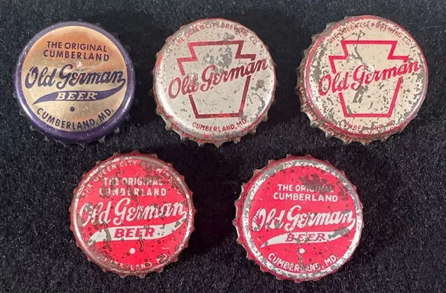 5 Old German Brewing Cork Beer Bottle Caps Queen City Cumberland Maryland Crowns