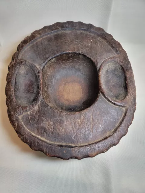 Antique IFUGAO TRIBAL THREE CAVITY WOOD HAND CARVED FOOD BOWL FROM THE...
