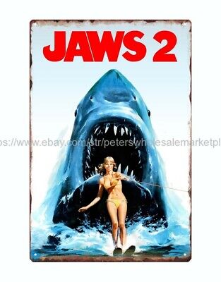 Jaws 2 American thriller film movie poster metal tin sign office shop plaques