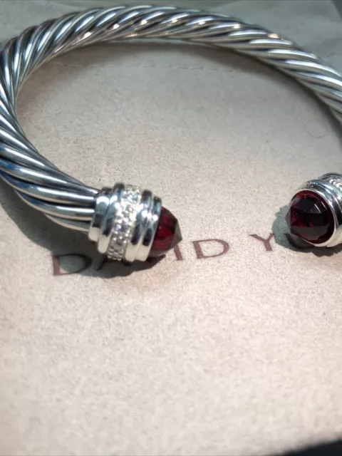 DAVID YURMAN 7MM Cable Classics Cuff Bracelet 925 Silver Red Garnet ...