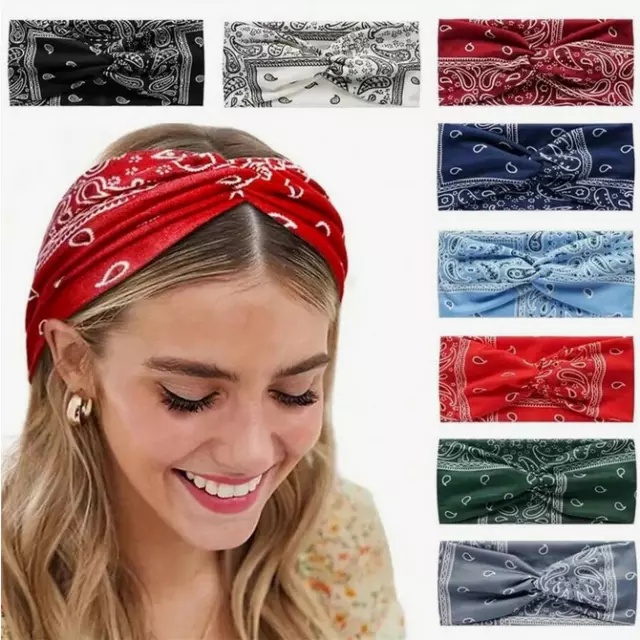 Boho Style Paisley Bandana Wide Knotted Headband Hair Tie Turbon 1001