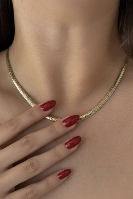 14K Gold Plated Snake Chain Necklace For Women - Adjustable 3mm Flat Herringbone Choker, 13+2.5 Inches, Dainty Layering Jewelry - View #3