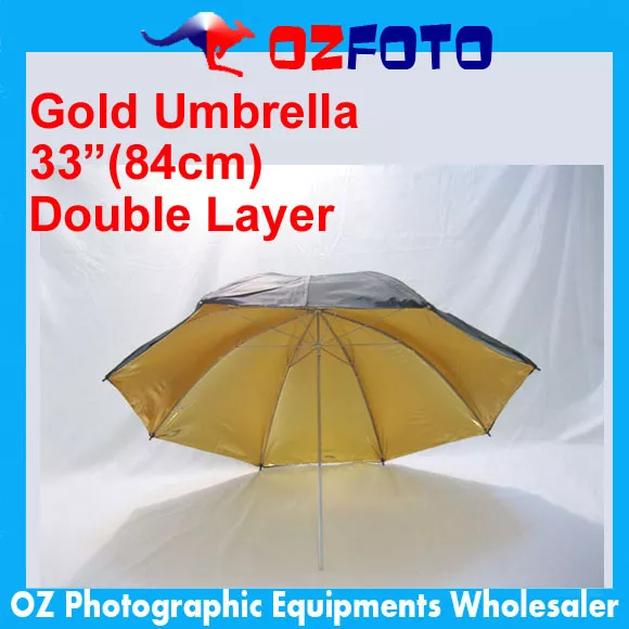 Premium 33" 84cm Studio Black Gold Reflector Umbrella Double Layers NEW