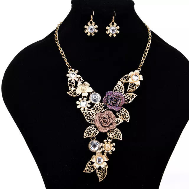 Women Flower  Necklace Earring Choker Natural Boho Jewelry Gypsy Bohemian Set