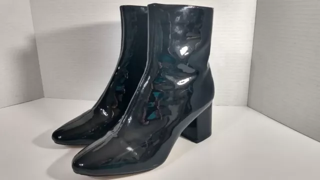 Avon Cushion Walk Black Patent Go Go Block Heel Ankle Boots Size 7