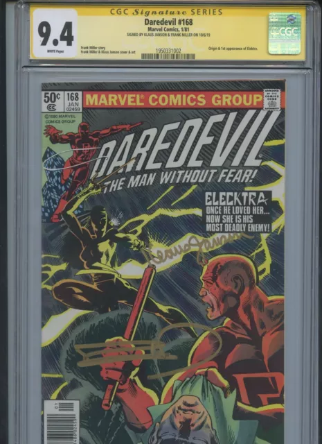 Daredevil #168 1981 CGC 9.4 (Newsstand)(Signed by Janson & Miller)(1st Elektra)~