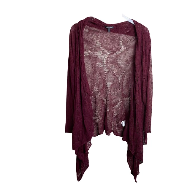 Eileen Fisher Small Maroon Red Open Front Cardigan Sweater Open Knit Linen Blend