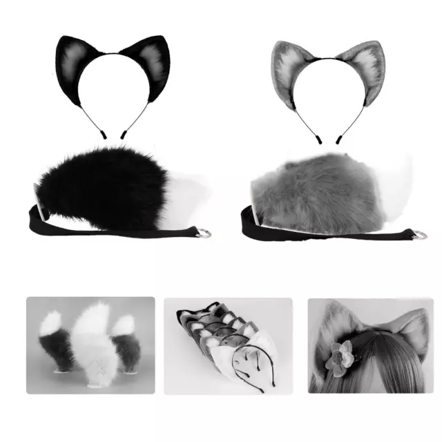 Set di orecchie e coda in pelliccia sintetica Orecchie di volpe regolabili