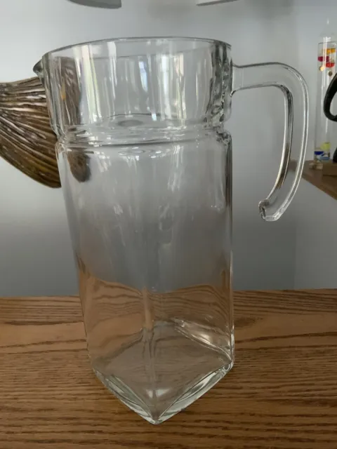 Heavy Tall Clear Glass Pitcher With Glass Handle Marked FRANCE