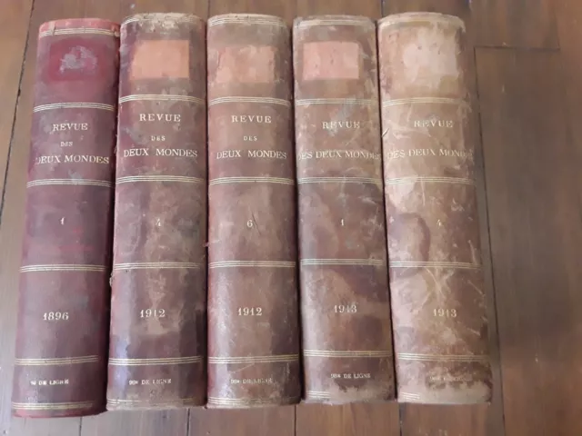 Revue des Deux Mondes 1896 tome 1, 1912 tome 4 et 6 , 1913 tome 1 et 4 dos cuir