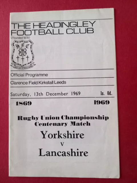 Yorkshire v Lancashire at Headingley RUFC - Rugby Union programme from 1969