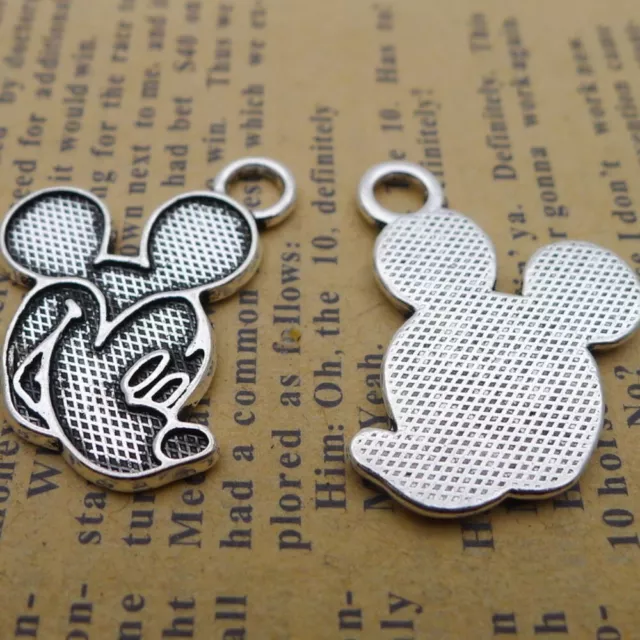 BULK 100Pcs Mickey Charms DIY Jewelry Making Pendant Antique Silver