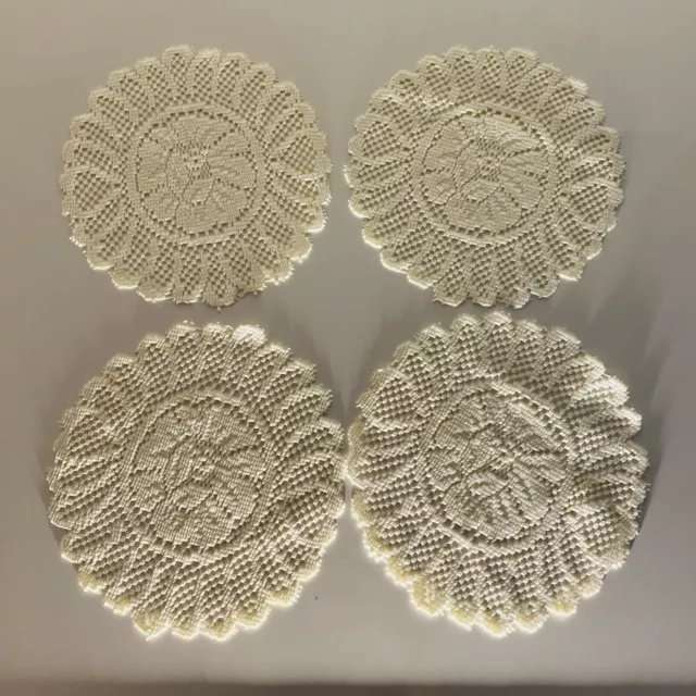 4 Vintage Crochet Round Doily Matching Ivory White Table Setting Mats