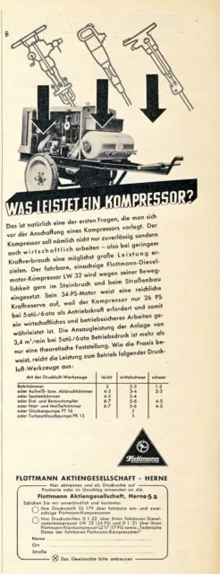Flottmann AG Herne Orig. Reklame 1939 Kompressor Pressluftmammer Werbung