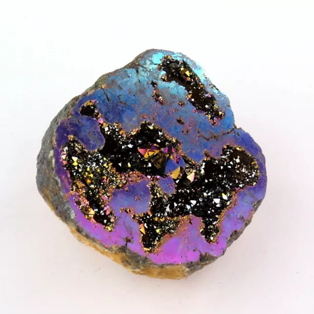 AURA Bergkristall Druse Ø 64 mm AA-Qualität metallisch bedampft Stufe Geode A29