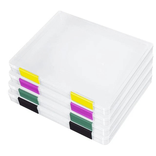 Lot De 4 Boîtes De Rangement A4 - Avec Couvercle Transparent - Pour Documents, Fournitures, Art - 30,5x22,5x2 Cm