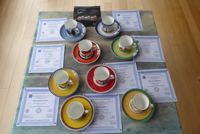 Wedgwood Clarice Cliff Cafe Chic Ltd Edition Set Of 8 Coffee Cups & Saucers