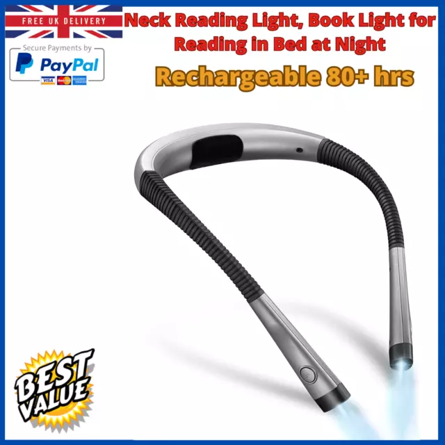 Neck Reading Light - USB Rechargeable, Dual Cell, 3 Brightness