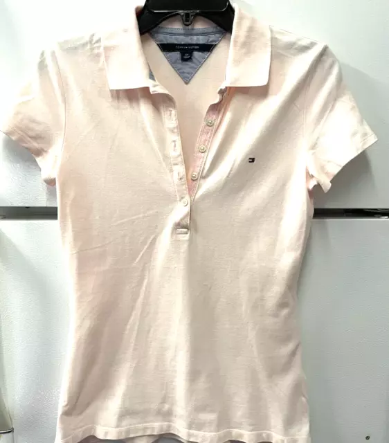 TOMMY HILFIGER COLLARED Short Sleeve Pink Polo Shirt Women's Size Small ...