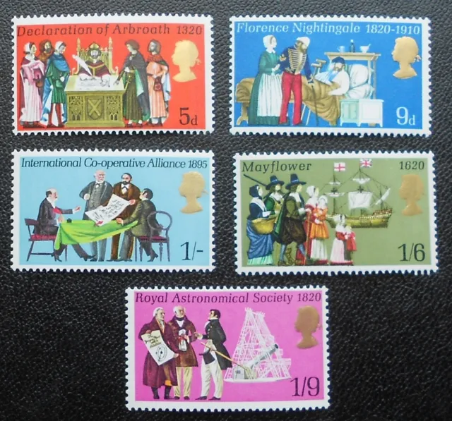 GB Queen Elizabeth II SG819-SG823 - Set of 5 Anniversaries Stamps 1970 - MNH
