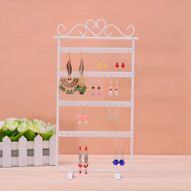 Jewelry Earrings Display 48 Hole Rack Stand Holder Metal Base High White FS2#