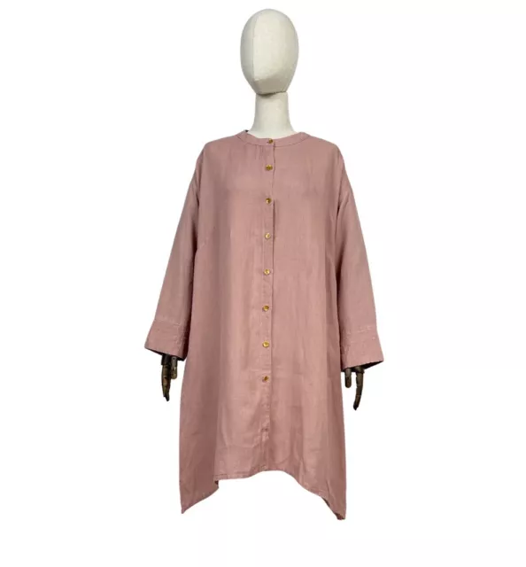 Women's GUDRUN SJODEN 100% Linen Dress Robe Pink Size M