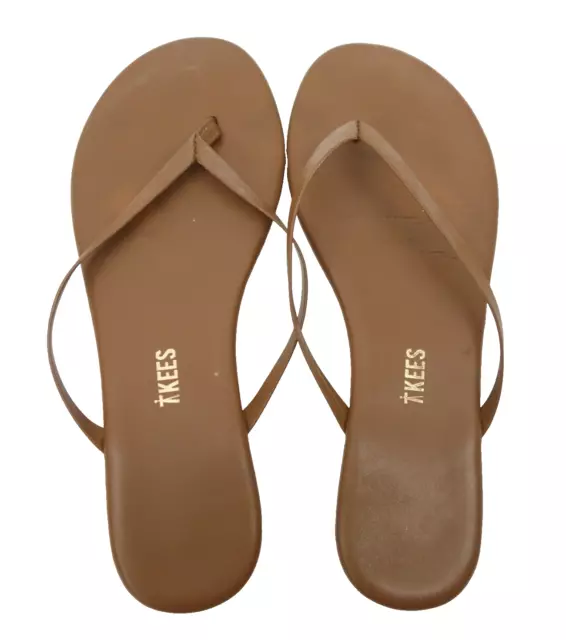 TKEES Womens Brown Foundation Matte Leather Flip Flop Sandals Sz US 7 B EU 38