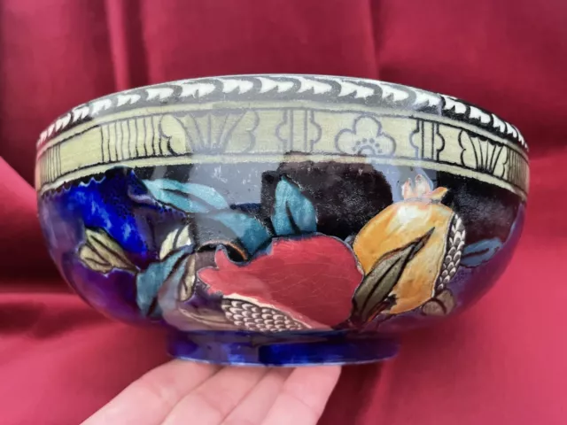 S. Hancock & Sons Rubens Ware “Pomegranate” 8” Bowl Signed F X Abraham c1920s