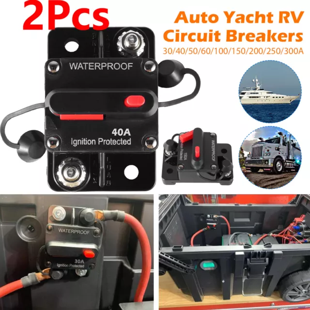 1/2X Waterproof Car Circuit Breaker Fuse Reset 30-300 Amp 12V-24V DC Boat Auto 2