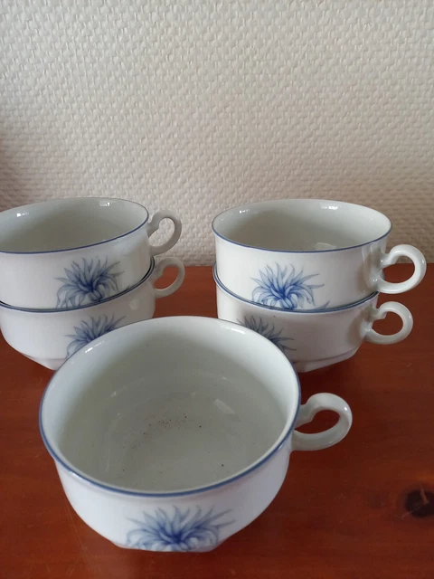 5 grandes tasses DEJEUNER  café/Thé  PORCELAINE WINTERLING BLANC/BLEU