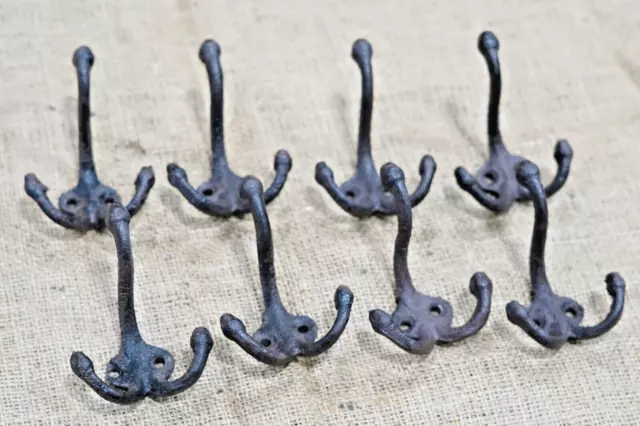 8 Rustic Coat Hooks Cast Iron Hat Wall Mounted School Farmhouse Towel Bath Hall