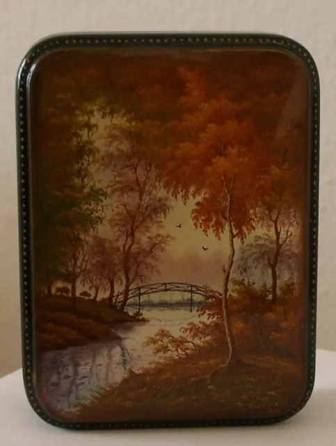 Russische Lackmalerei, Schatulle, Dose. Sommer-Landschaft. SAMMLEROBJEKT!!!!!!