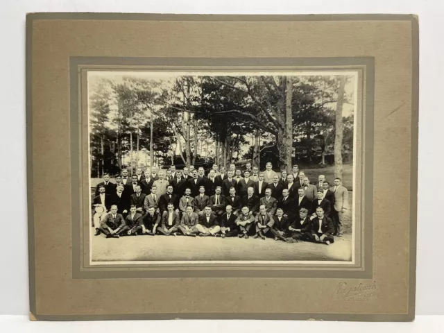 Victorian Era Group Of Men Gathering Outdoors Unidentified Large Photo On Board