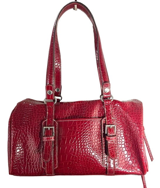 Liz Claiborne Handbag Women Red Leather Croc Embossed Purse Shoulder Bag